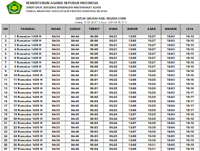 gambar jadwal ramadhan 2018 Muara Enim