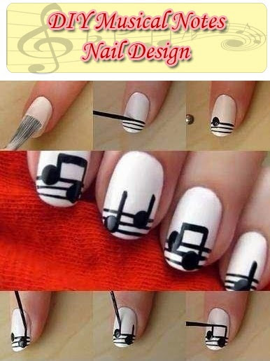 DIY Musical Notes Nail Design