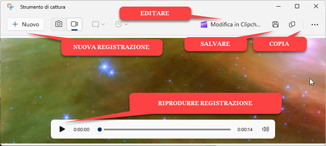 riprodurre salvare e copiare la registrazione