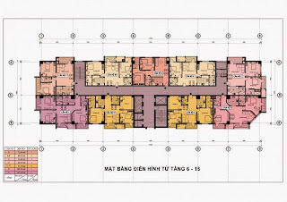 Thiết kế mặt bằng tầng 6 - 15 chung cư Diamond Blue