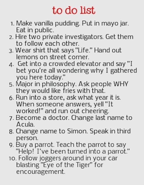 Funny Things to Do List