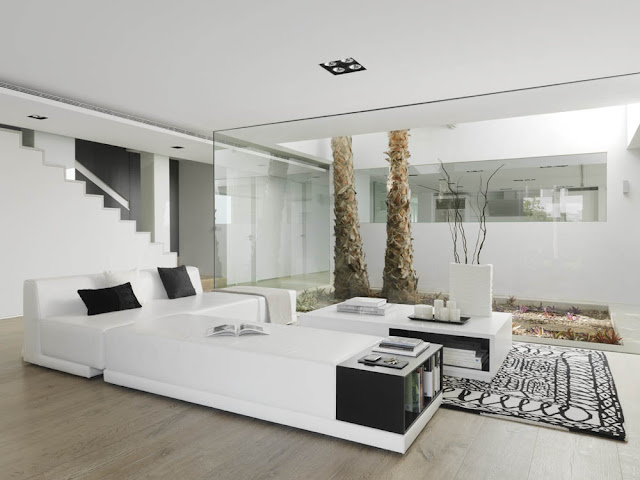 Living room with white modern furniture 