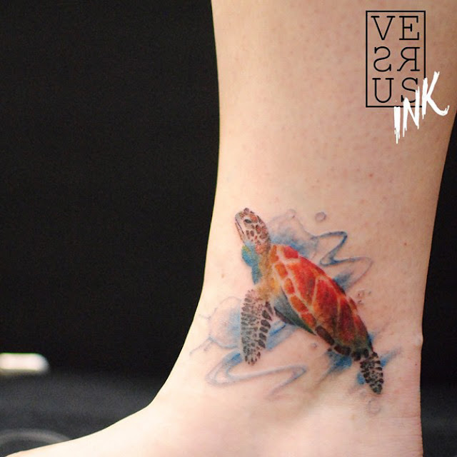 Small turtle tattoo on ankle