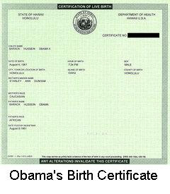 barack hussein obama birth certificate