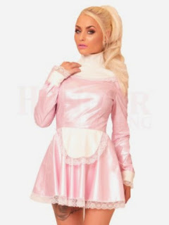 Serve your Master dressed as a sissy pink PVC maid