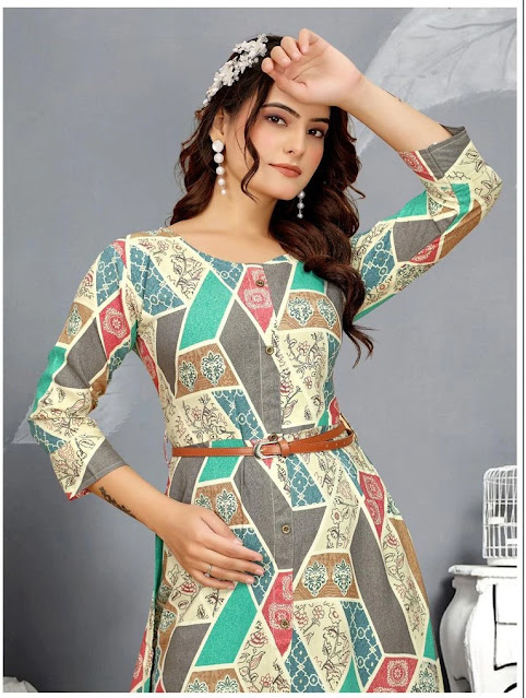 Poonam Manya Vol 1 Rayon With Leather Belt Long Stylist Kurti Collection Online