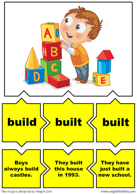 english irregular verbs flashcards, verb build