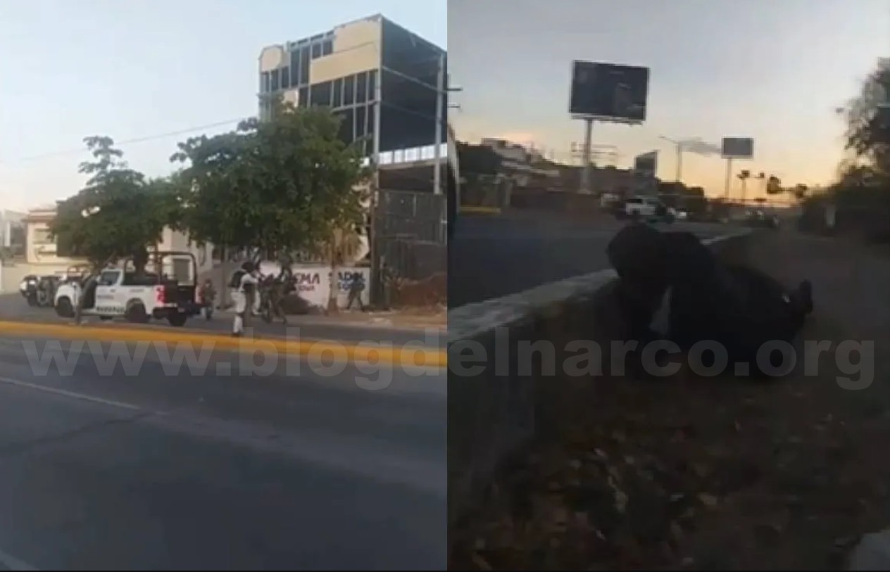Reportero graba el momento en el que Sicarios en una camioneta disparan a Elementos de la Guardia Nacional en Culiacán, Sinaloa