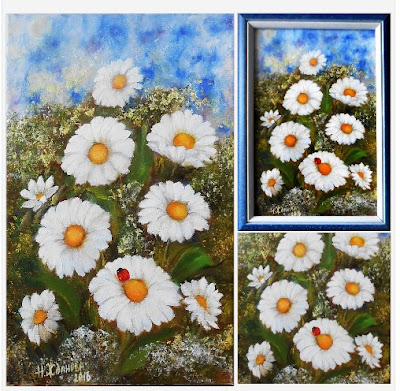 Flowers Cchamomiles Painting with Ladybug in shop on Etsy 