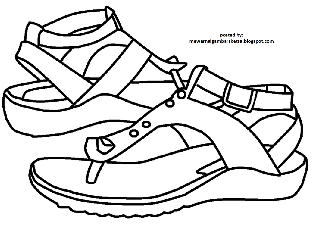 Mewarnai Gambar Mewarnai Gambar Sketsa Sendal Sepatu 1