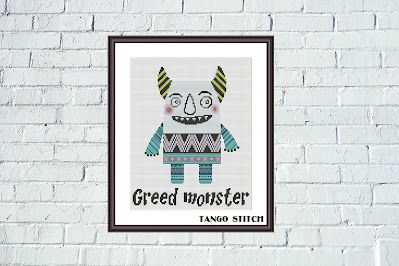 Greed monster funny cross stitch embroidery pattern - Tango Stitch