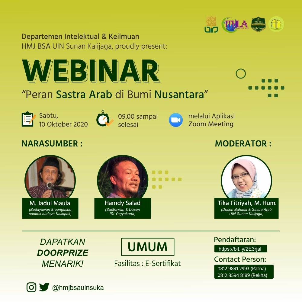 webinar sastra, peran sastra arab dibumi nusantara, hmps bahasa dan sastra arab, bsa uin suka, albayaanaat, al-bayaanaat, albayanat, uin suka,