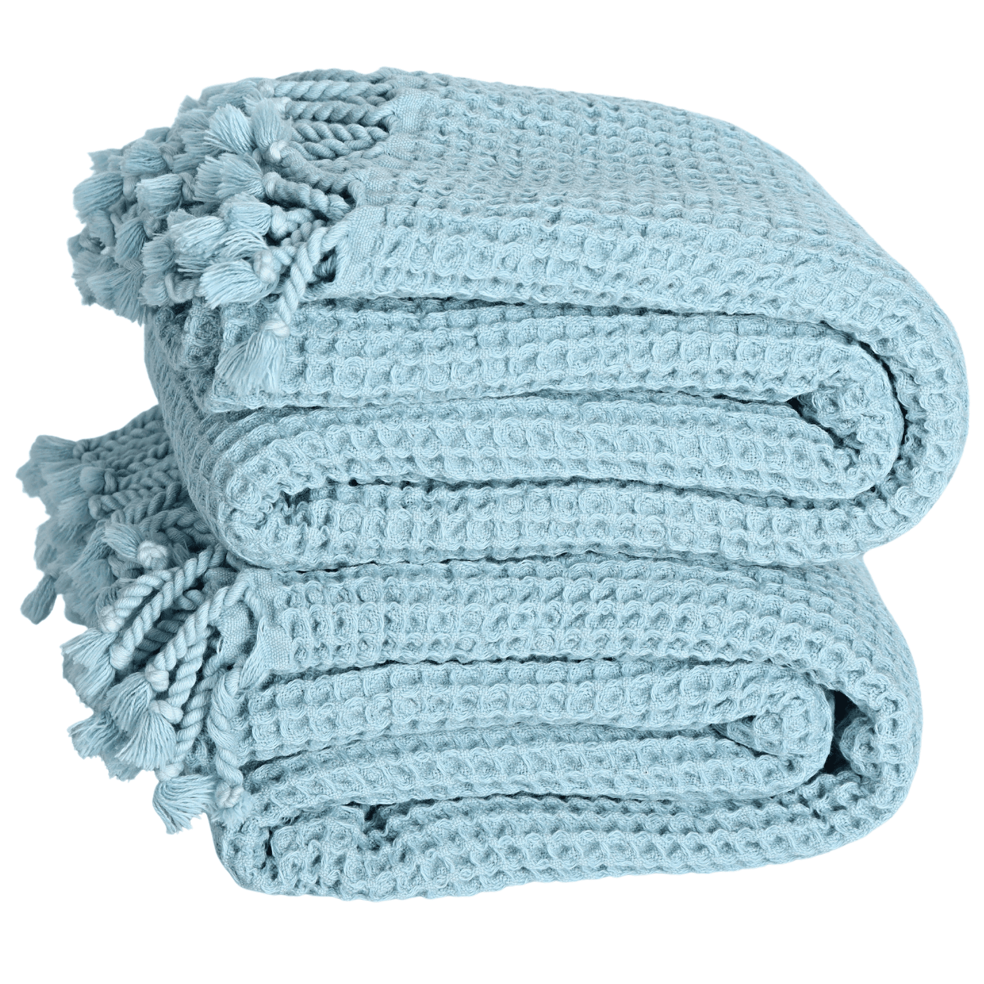 Waffle Beach Towel, Turkish Cotton Waffle Weave Towel, Turkish Waffle Towel, Waffle Textured Towel, Handmade, with Tassel, Soft, Thin, Quick Dry Beach Towel (Ice Blue)