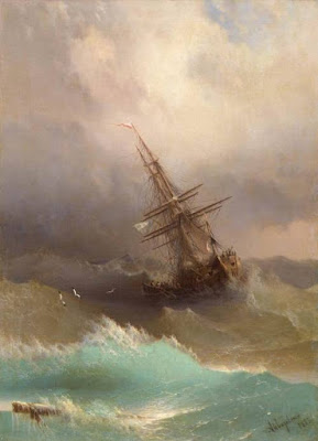 Climbing My Family Tree: SHIP IN THE STORMY SEA, by Ivan Aivazovsky, 1887  (public domain)