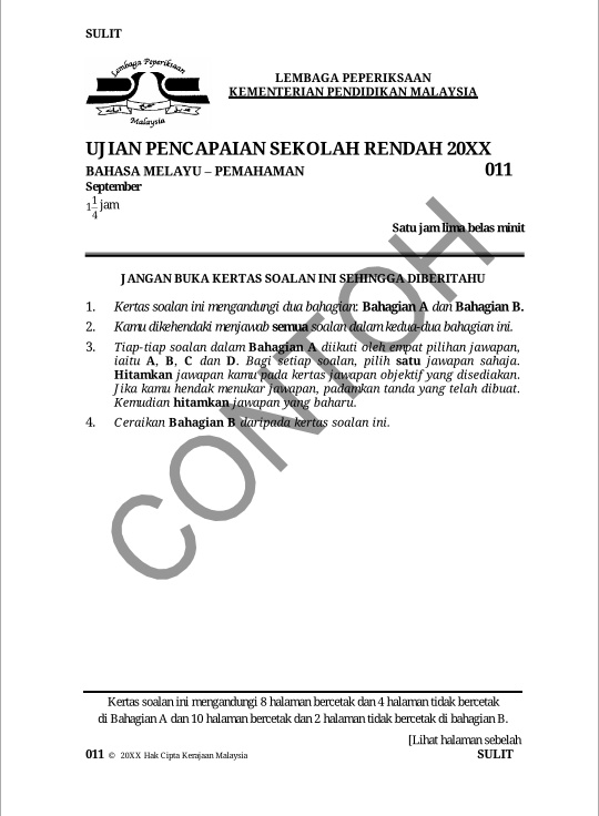 LAMAN CIKGU BAHRI: CONTOH SOALAN BM 1 UPSR 2016