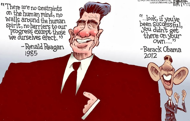 Ronald Reagan, Barack Obama,political cartoon