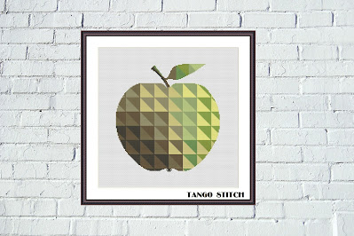 Geometric green apple cross stitch pattern - Tango Stitch
