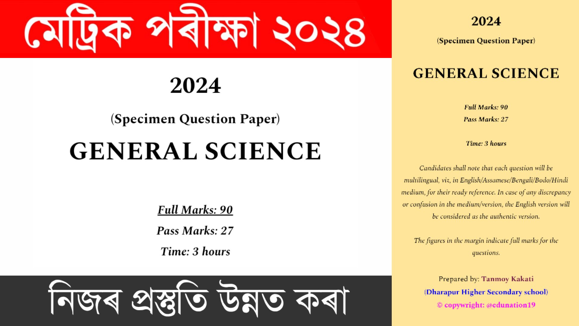 Class 10 Science Model Question Paper HSLC 2024