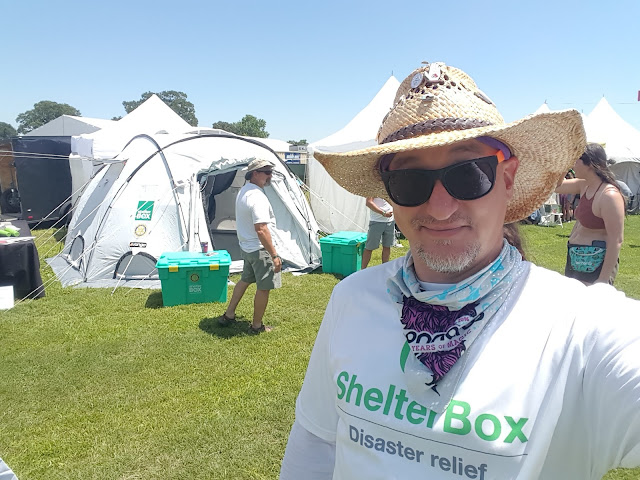 Bonnaroo Chris at the ShelterBox display in Centeroo - Bonnaroo 2018