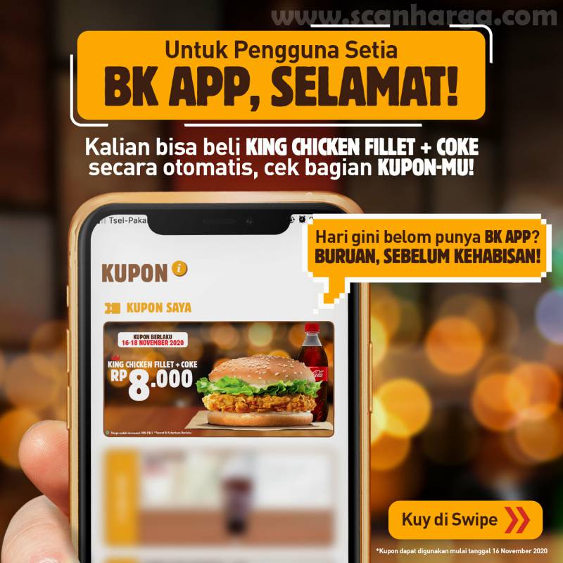 Promo Burger King cuma Rp 8000: harga Spesial King Chicken Fillet + Coca cola