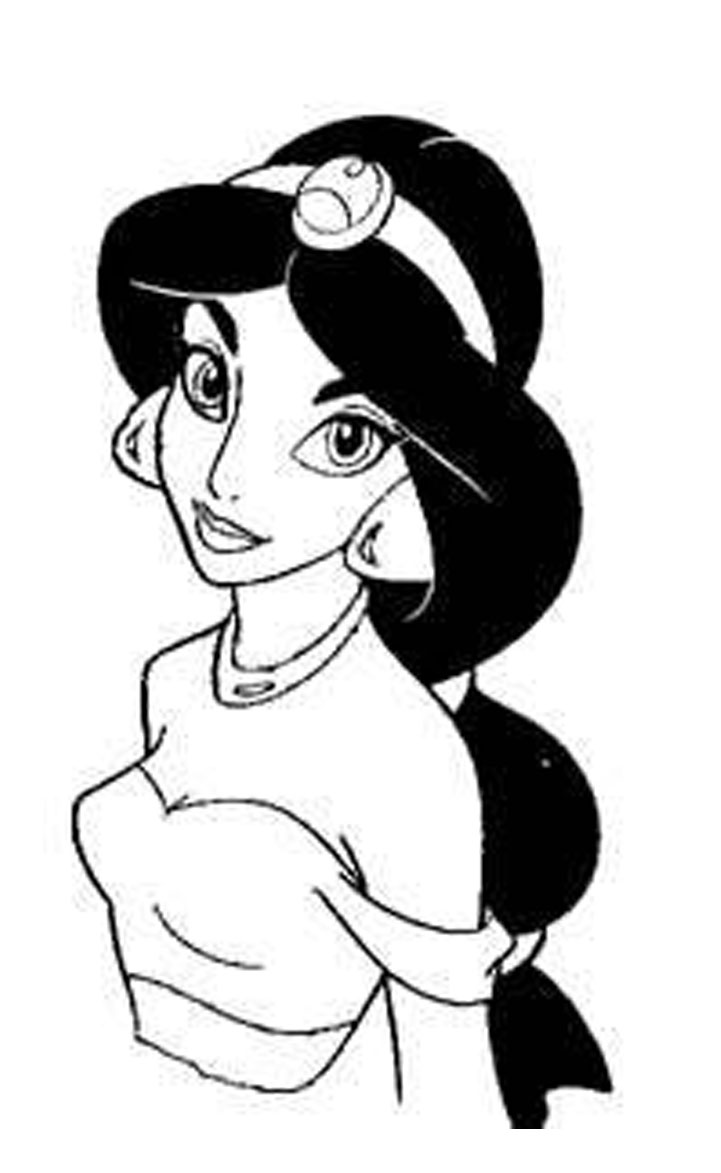 Download Disney Printable Princess Jasmine Long Hair Coloring Pages