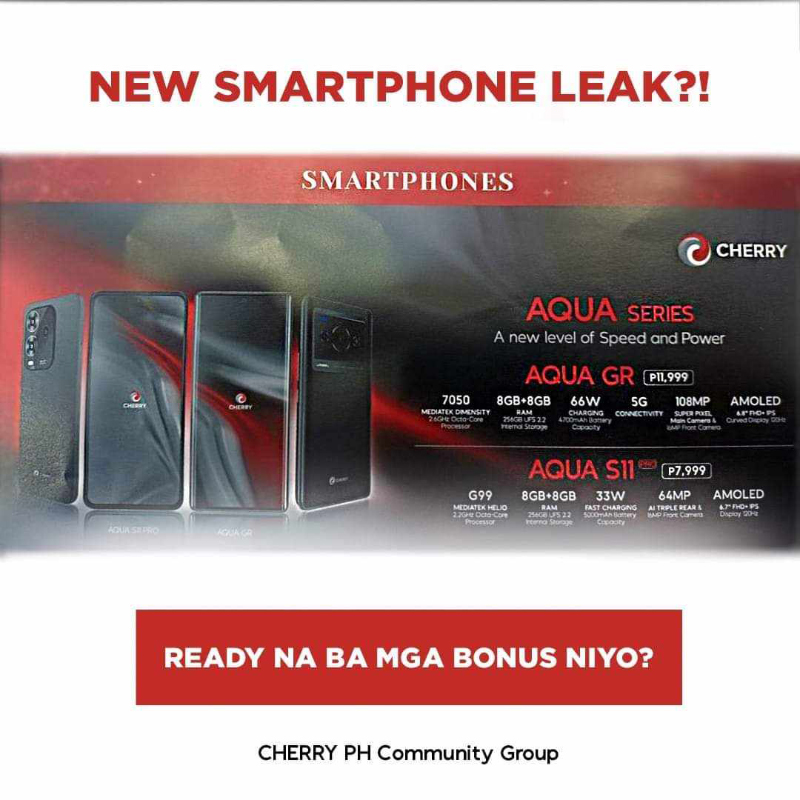 CHERRY Aqua GR and  S11 Pro spotted in PH: AMOLED panels, MTK chips, and 108MP or 64MP cameras, price starts at PHP 7,999!