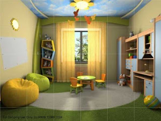 Modern interior of the childroom 3D rendering