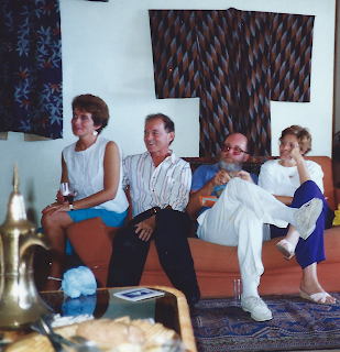 Kimonos in the background of a Vernal Bear Day Brunch in Barbados with Valerie and her husband Tom, the Consul General, Ross, the Management Officer and his wife Carol