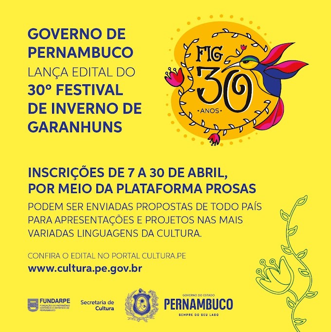 Governo de Pernambuco anuncia edital de convocação artística para o 30º Festival de Inverno de Garanhuns