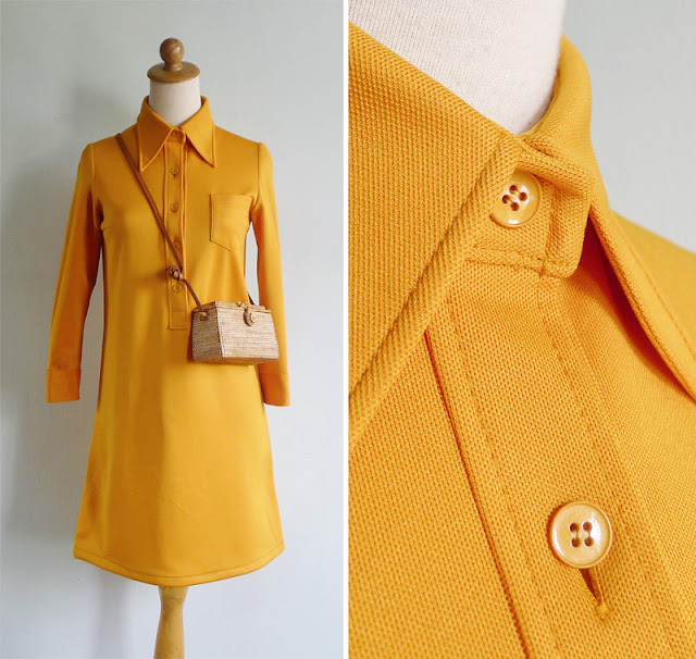 vintage marigold yellow collared shirt dress