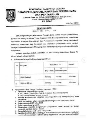 Lowongan Kerja Dinas Perumahan, Kawasan Permukiman Dan Pertanahan Cilacap Tahun 2020