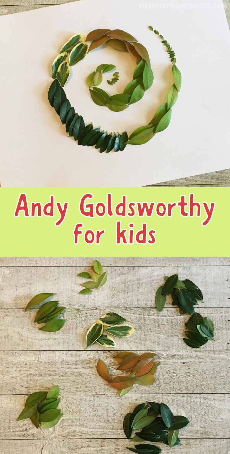 Andy Goldsworthy for kids. Land art project for kids. Leaf art for kids.