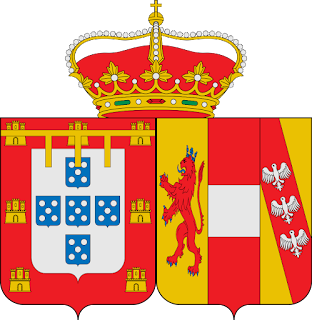 Armas de Dona Leopoldina de Habsburgo-Lorena, princesa real de Portugal, Brasil e Algarves: as armas do príncipe real, seu marido, unidas às do Império da Áustria sob a coroa de príncipe. (1)