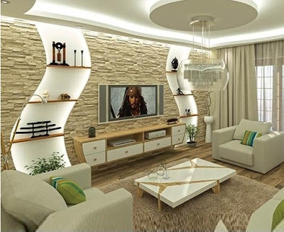 Gypsum board TV  wall  design with LED lights for modern 