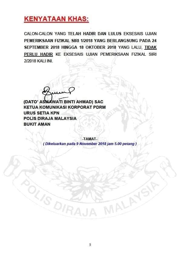 Temuduga Terbuka Polis Diraja Malaysia (PDRM) Tanpa SPA8i 