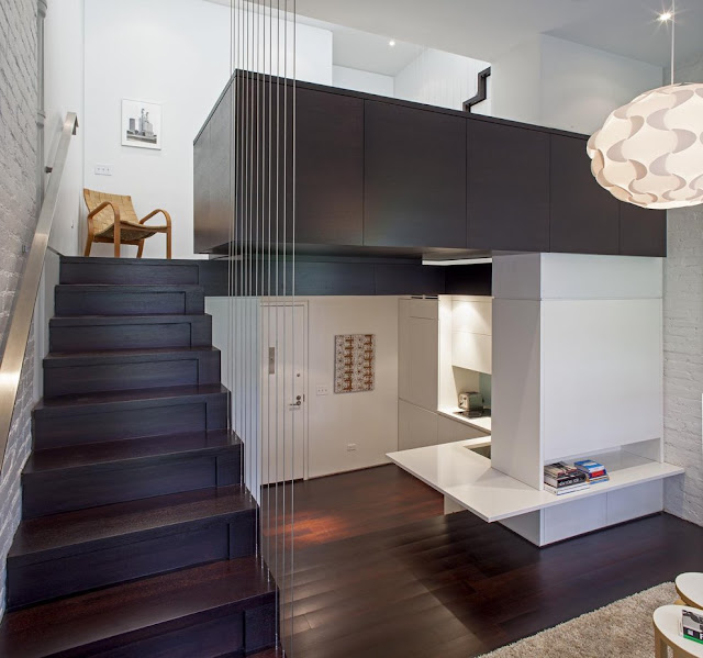 Two floors of modern apartment interiors