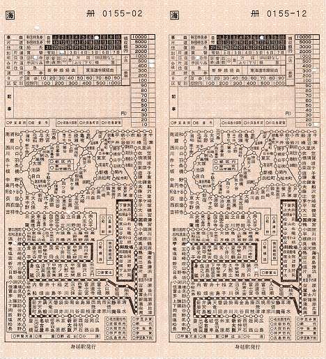 JR東海　地図式補充券による自由席特急券　身延駅発行（神明の花火大会に伴う臨時発売）