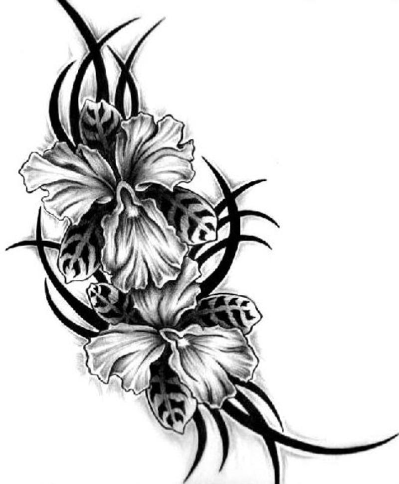 Exotic Flowers Tribal Tattoo Design
