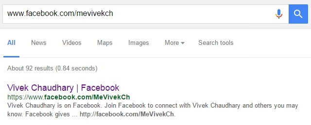 Facebook profile in Google SERP