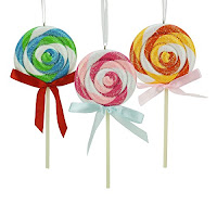 Pink and White Glitter Twist Lollipop with Blue Bow Christmas Ornament