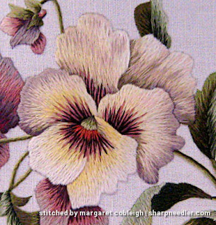 Completed central thread painted pansy from Trish Burr's 'Victorian Pansies'