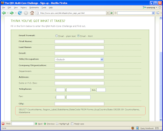 QNX registration form with SQL query