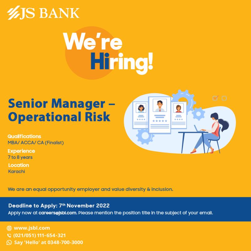 JS Bank Limited Jobs For Senior Manager - Operational Risk