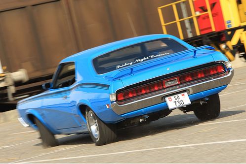 Mercury Cougar Eliminator Blue muscle car Classical details and photos