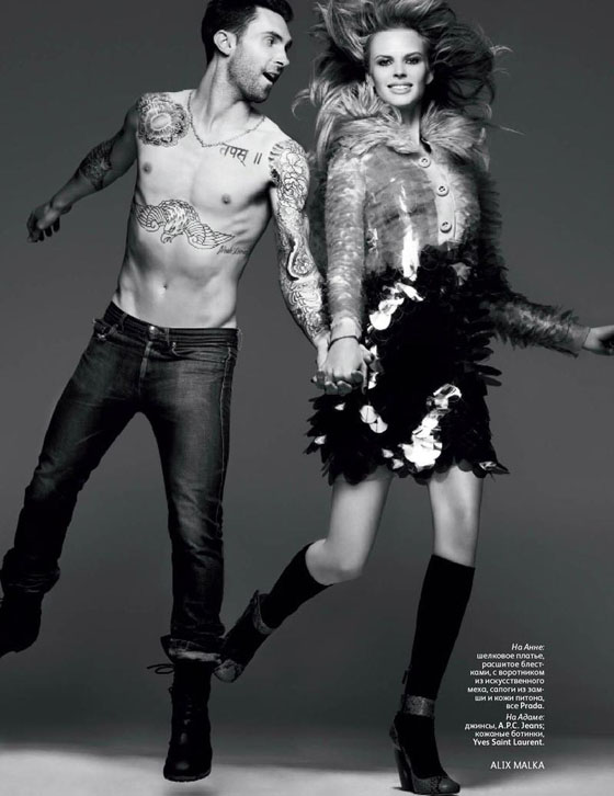 See more of the editorial spread of Adam Levine and Anne V in Vogue Russia