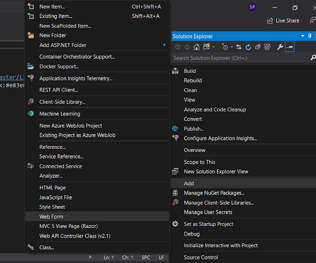 Right click on the project and add a web form