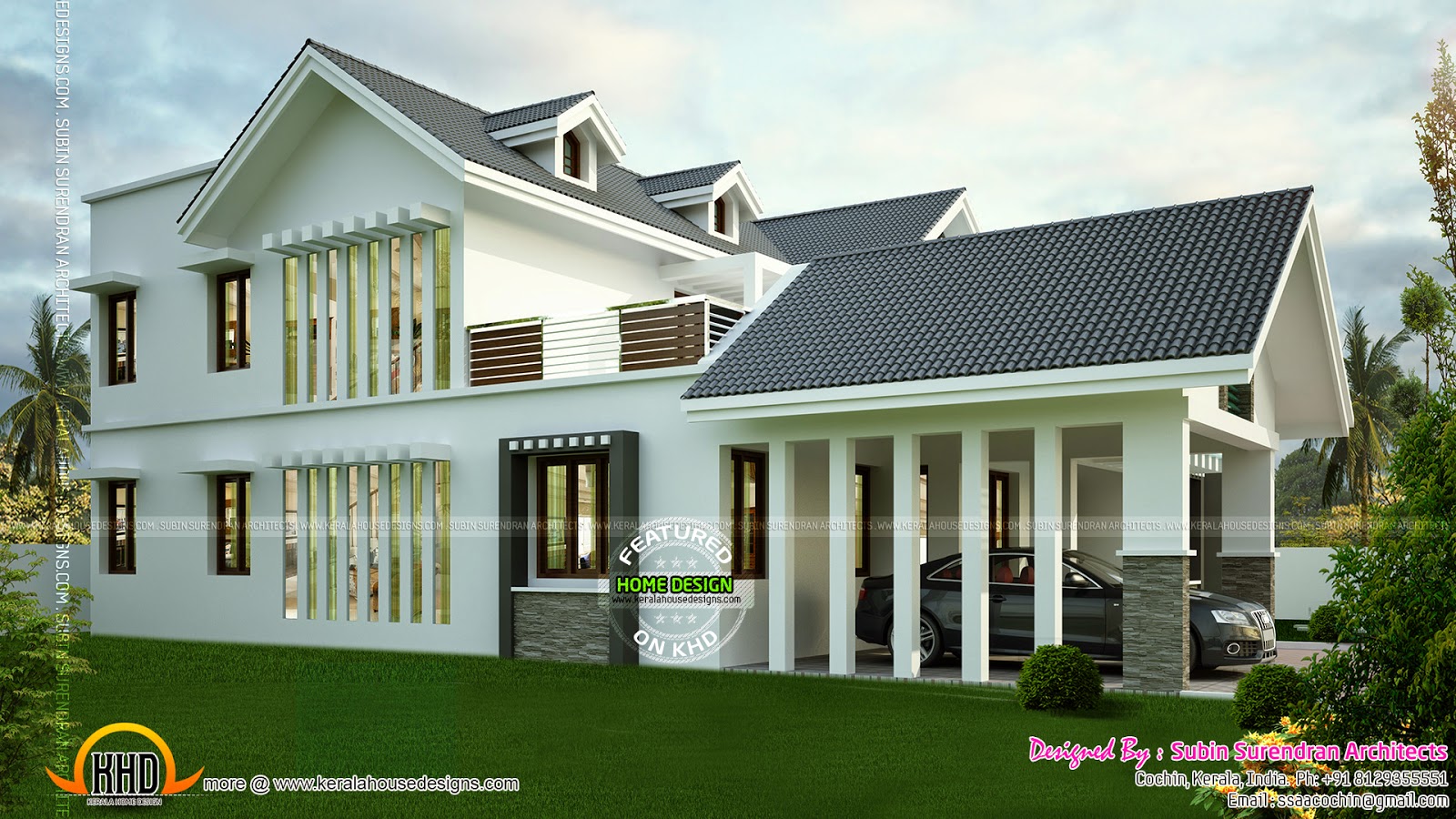 Modern sloping roof house with dormer windows - Kerala ...