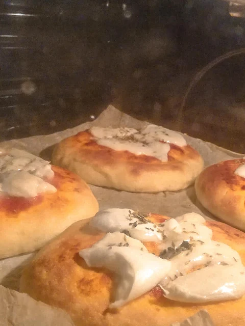 Pizzette cotte in forno con la mozzarella ed origano