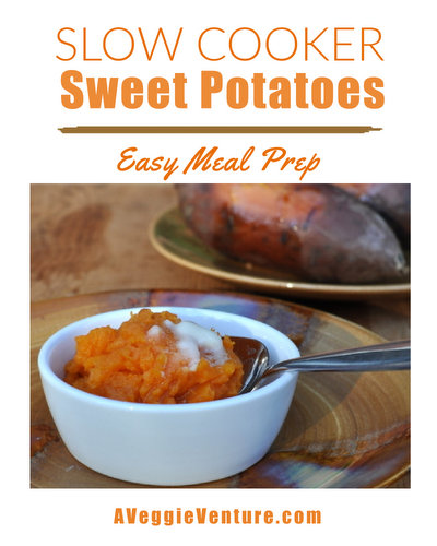 How to Cook Sweet Potatoes in a Slow Cooker, so simple ♥ AVeggieVenture.com. Great for Meal Prep. Vegan. Gluten Free. WW Friendly. Budget Friendly.