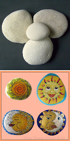 Suns and Moons painted on rocks by Cindy Thomas